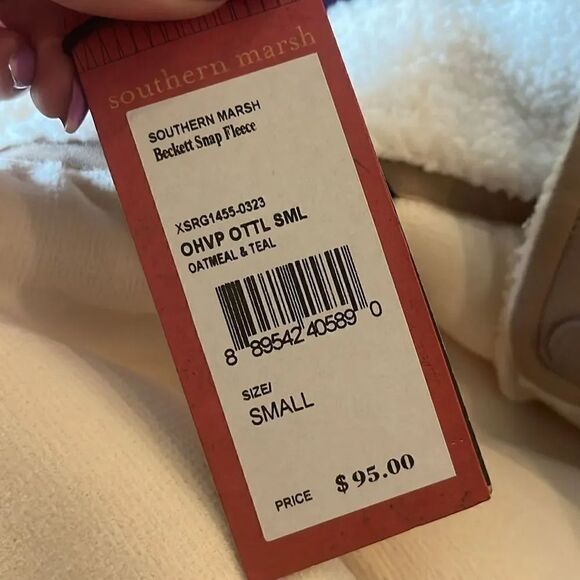 Southern Marsh Beckett Snap Fleece Pullover, Oatmeal and Teal, S! - Picture 10 of 10